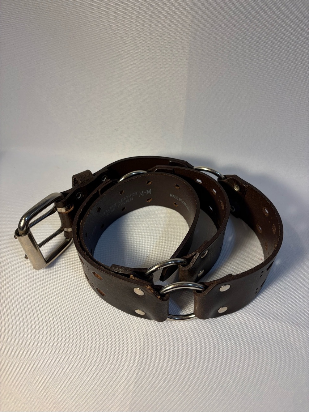 Women's Chocolate Brown Leather Double-Ring Belt
